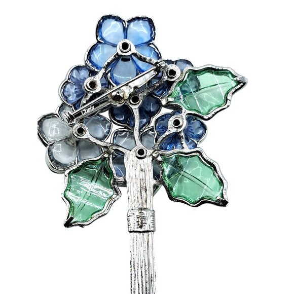 Vintage Coro Floral Brooch Gripoix Pilque A Jour Poured Stained Glass Purple Blu - Picture 12 of 12